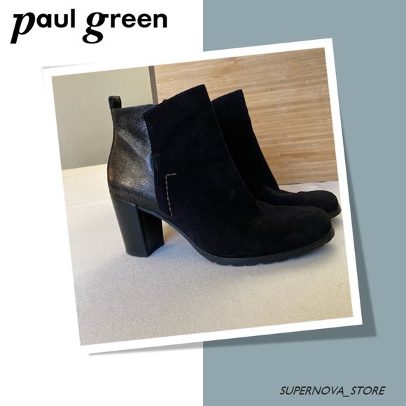 Paul Green Black Silver Suede Ankle Boots UK7.5 EU41 US 10 Heel Booties Austria - Picture 1 of 16